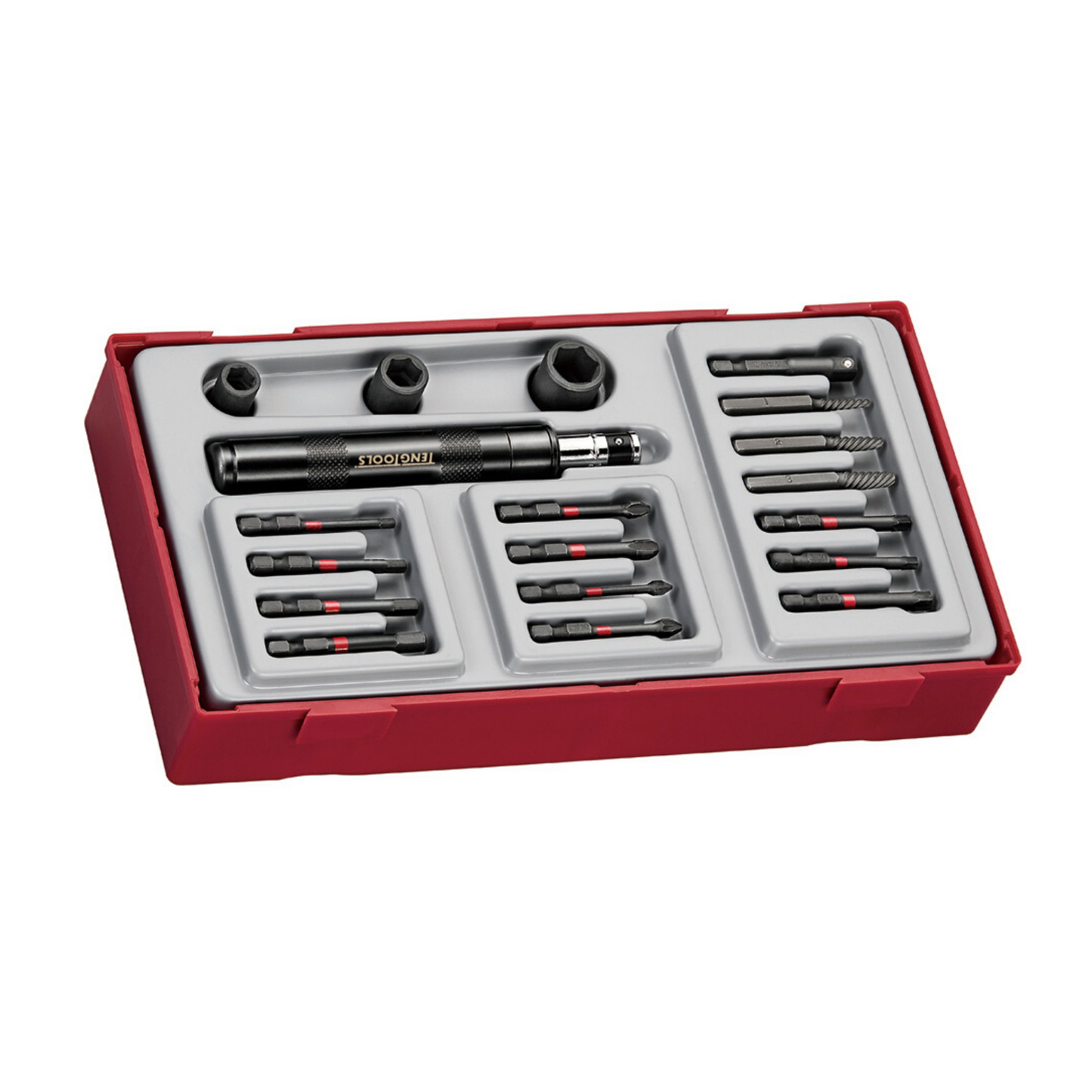 Teng Tools Juego de brocas de impacto, dados, extractores de tornillos, destornilladores y adaptadores con accionamiento de 1/4 de pulgada, 19 piezas -TTID19