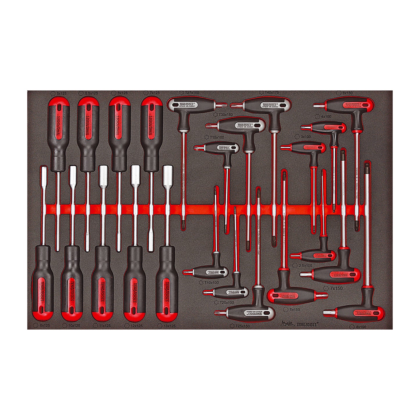 Teng Tools Juego de destornilladores de tuerca métricos de 23 piezas y mango en T, llave hexagonal y (TX/TPX), juego de espuma EVA - TTEX23