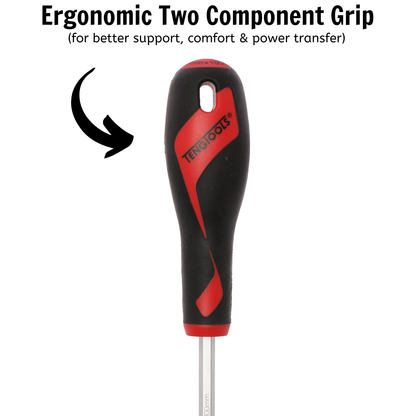 Teng Tools Destornillador de cabeza ranurada de tipo plano de 6,5 mm / 1/4 pulgadas x 100 mm / 3,9 pulgadas de largo - MD932N