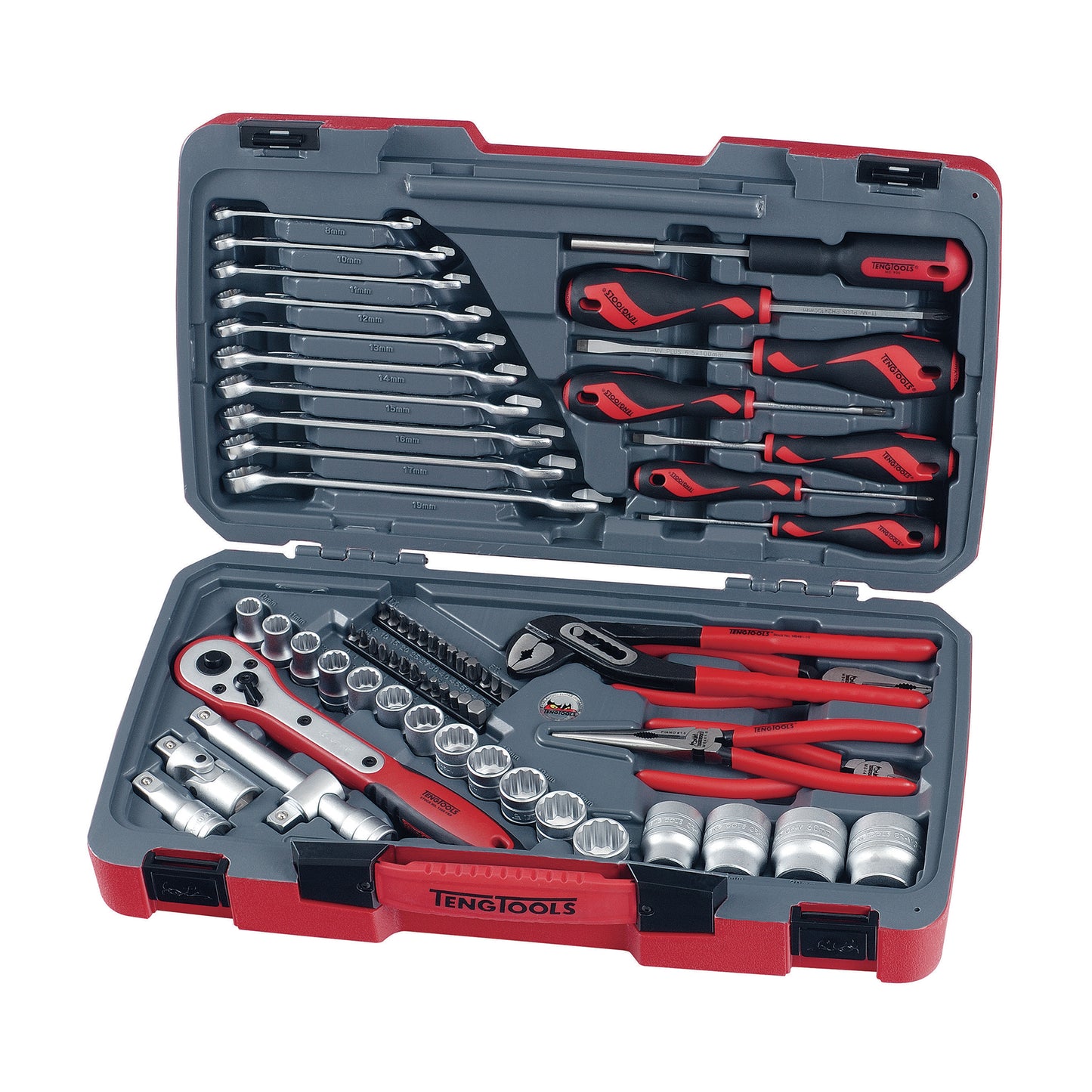 Teng Tools Juego de herramientas y dados regulares/poco profundos métricos de 12 puntos con accionamiento de 1/2 pulgada, 68 piezas - T1268