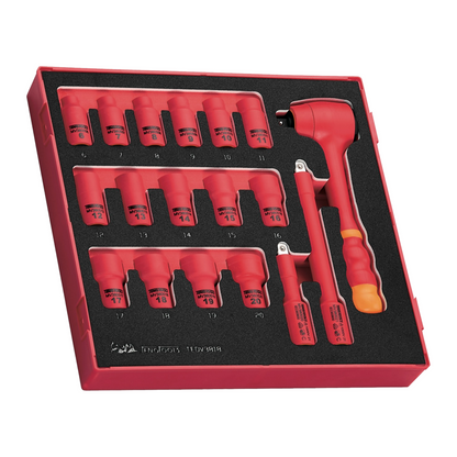 Teng Tools TC-6TE04 Tournevis isolé 36 pièces 1000 V, douille d'entraînement 3/8" et pince pour électriciens Kit d'outils portable en mousse EVA