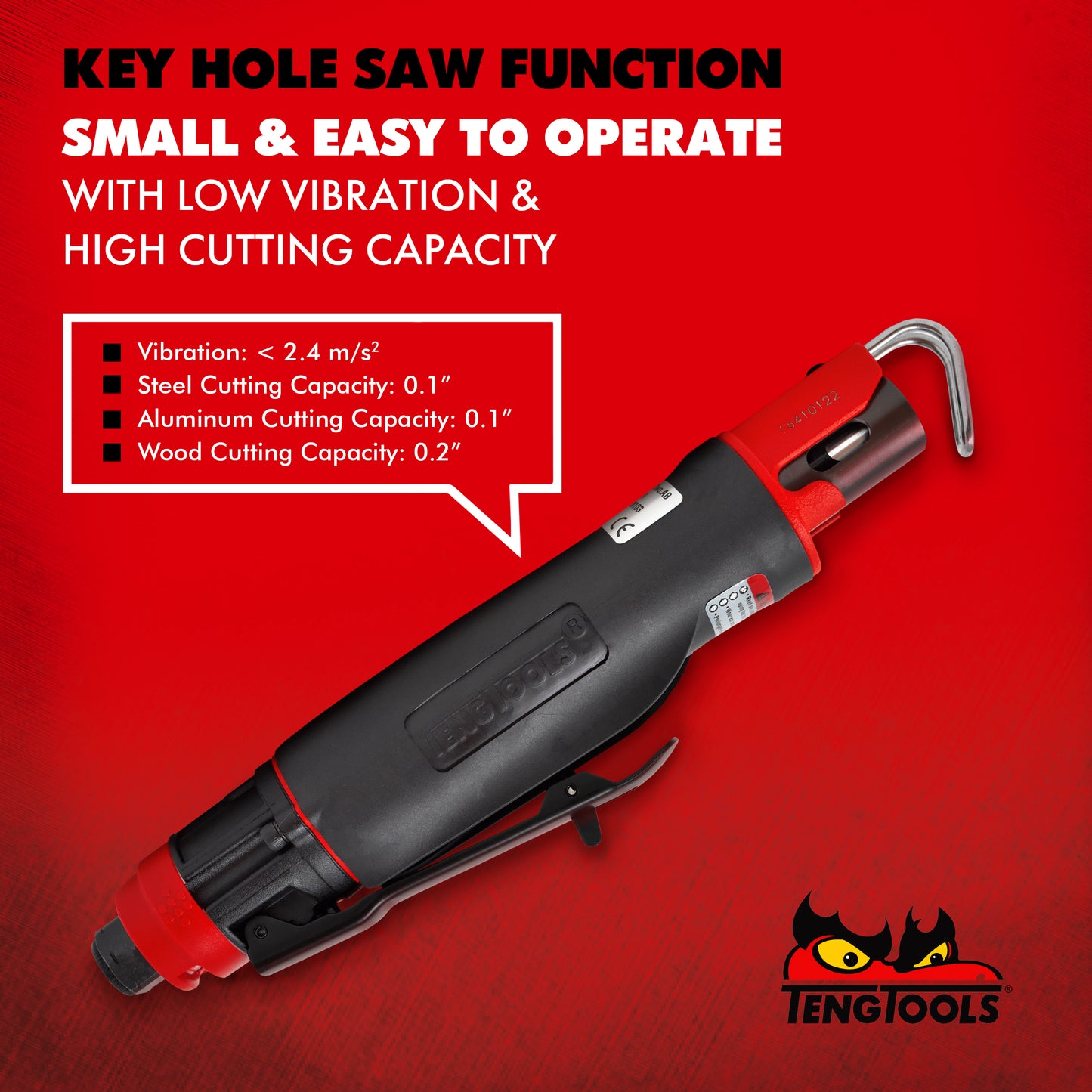 Teng Tools Scie pneumatique à trou de serrure petite et droite (pour acier, aluminium, cuivre, plastique, bois) - ARS01