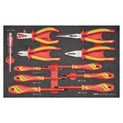 Teng Tools 29 Piece 1000 Volt Insulated Open Ended Wrench, Screwdriver & Plier Electricians Portable EVA Foam Tool Kit - TC-6TE05