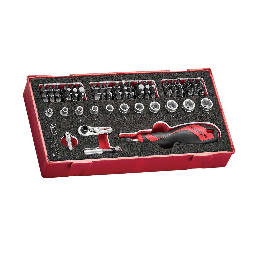 Teng Tools Bits Driver Set 78 pièces dans un plateau à outils organisationnel en mousse EVA - TEAMDQ78