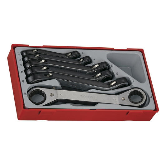 Teng Tools Juego de llaves de anillo de trinquete reversibles compensadas RORS de doble extremo de 6 piezas y 12 puntas - TTRORS
