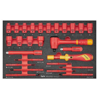 Teng Tools 52 Piece 1000 Volt Insulated Torque Screwdriver, Open Ended Wrench & Electrician Portable EVA Foam Tool Kit - SCE5