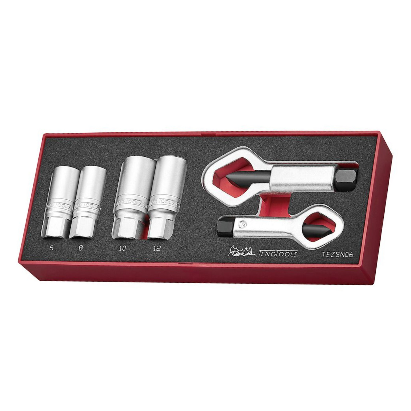 Teng Tools Juego de herramientas de espuma EVA con separador de tuercas y extractor de pernos de accionamiento de 1/2 pulgada (6 piezas) (para quitar tuercas, pernos y pernos rotos, dañados y partidos) - TEZSN06