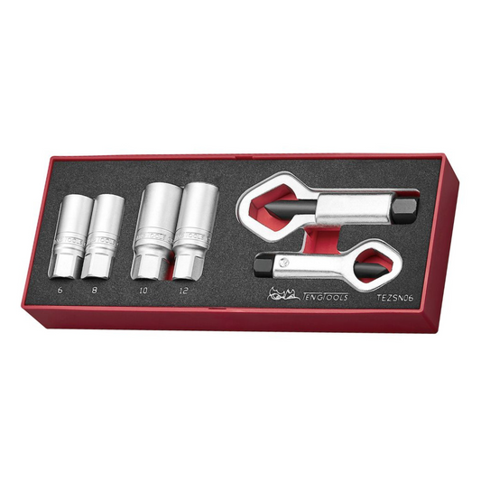 Teng Tools Juego de herramientas de espuma EVA con separador de tuercas y extractor de pernos de accionamiento de 1/2 pulgada (6 piezas) (para quitar tuercas, pernos y pernos rotos, dañados y partidos) - TEZSN06