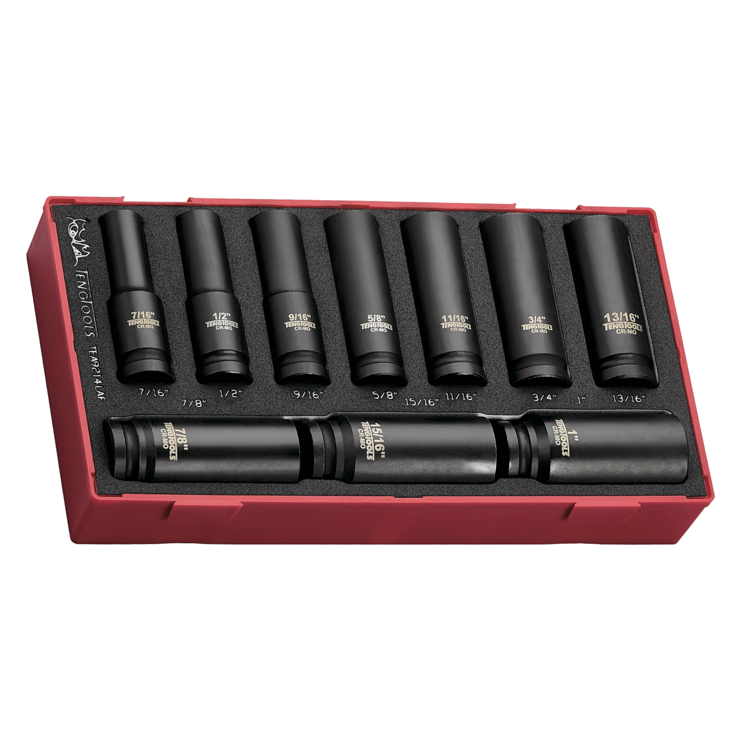Teng Tools 14 pièces 6 pans SAE Deep 1/2" Drive Chrome Molybdène DIN Impact EVA Foam Socket Set (7/16" - 1") Outil mécanique | Outil à main - TEA9214LAF