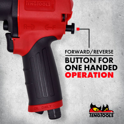 Teng Tools Pistolet à clé à chocs pneumatique composite réversible à couple élevé à entraînement carré de 3/8 pouces - ARWC38