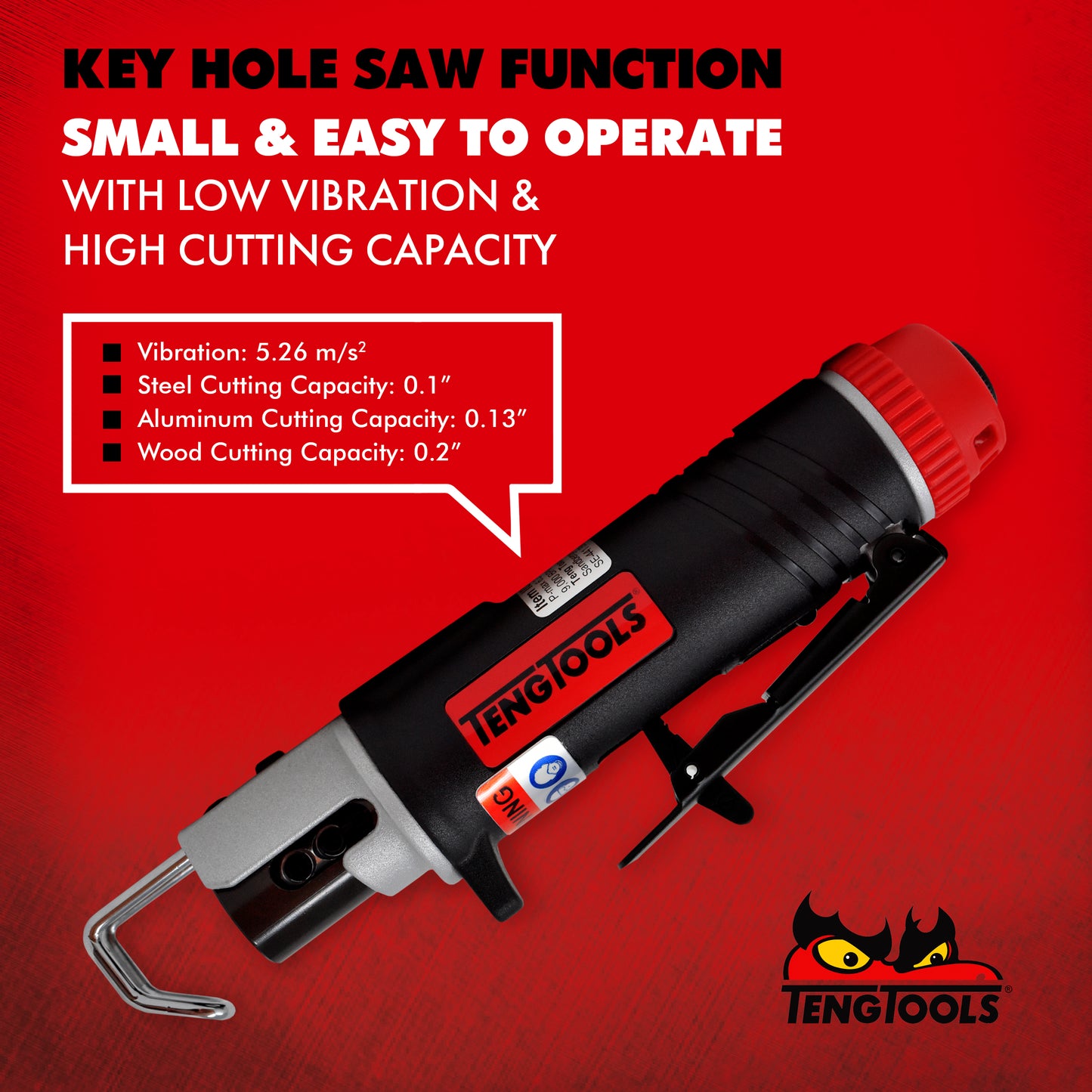 Teng Tools Scie pneumatique à trou de serrure petite et droite (pour acier, aluminium, cuivre, plastique, bois) - ARS02