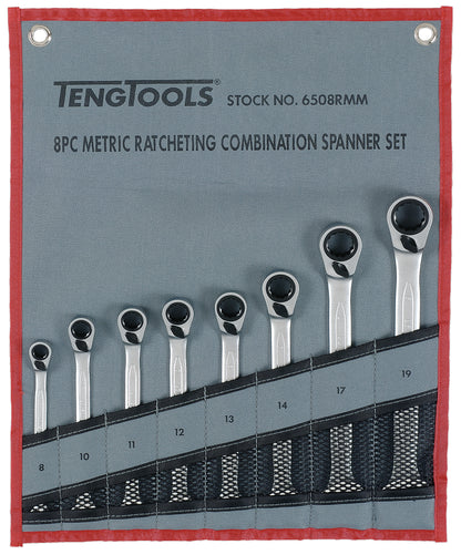 Teng Tools Jeu de 8 clés mixtes à cliquet 8 mm - 19 mm - 6508RMM