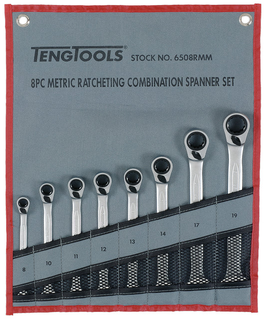 Juego de llaves combinadas con trinquete de 8 piezas Teng Tools 8 mm - 19 mm - 6508RMM