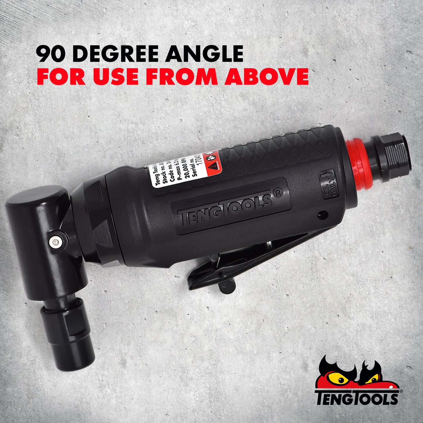 Teng Tools ARG02 - Mini amoladora neumática de aire compuesto en ángulo de 25.000 RPM con silenciador