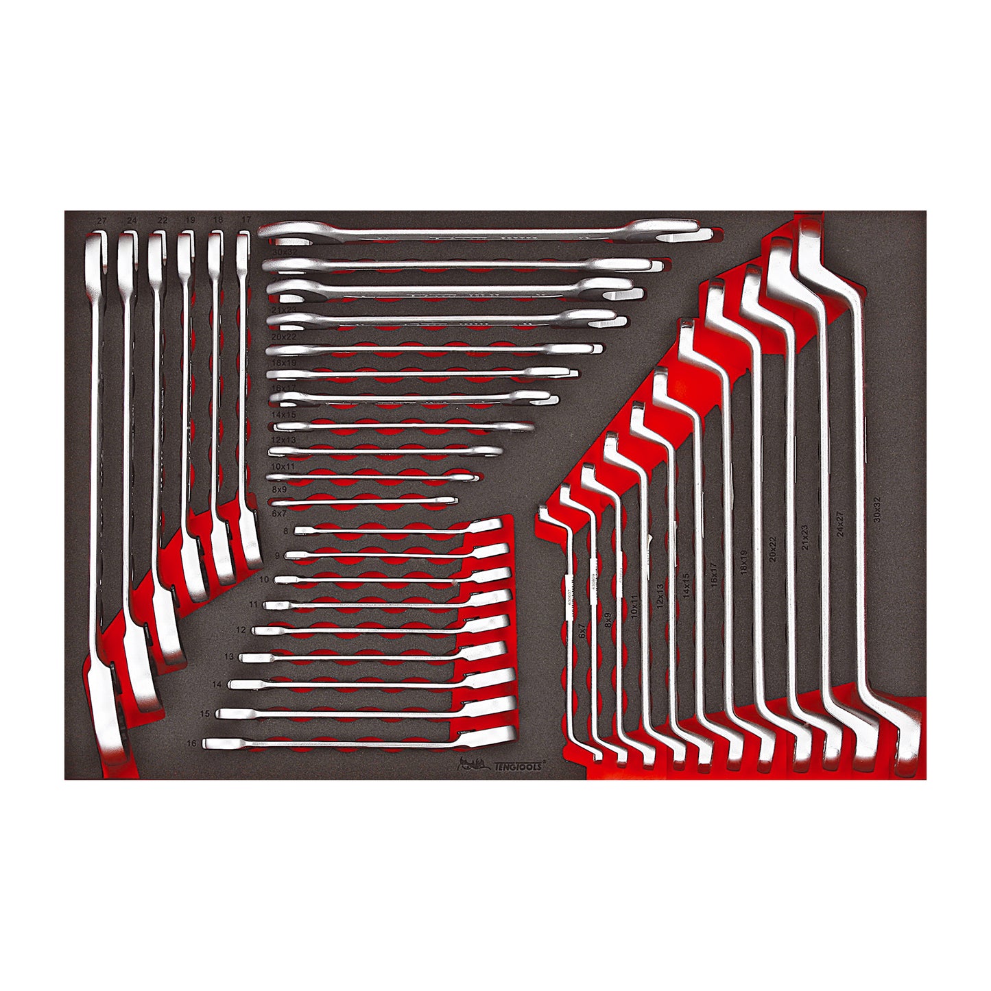 Teng Tools Juego de espuma EVA con trinquete métrico de 37 piezas, doble extremo abierto y llave de doble anillo - TTESP37