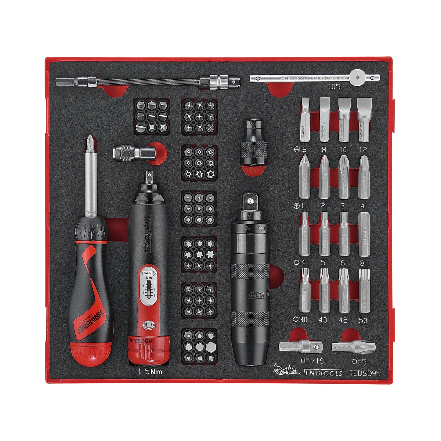 Teng Tools TC-6T-15 - Kit de espuma para punzón/cincel, broca de torsión e impacto, 159 piezas 