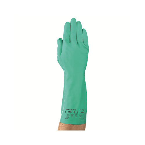 Alphatec Solvex 37-175 Nitrile Gloves, Gauntlet Cuff, Cotton Flock Lined, Green - 12 per DZ