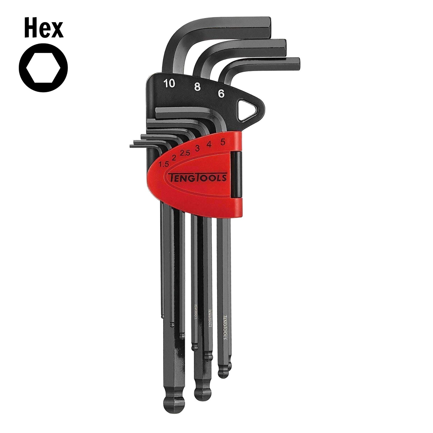 Teng Tools Juego de llaves hexagonales/llaves Allen de punta esférica de molibdeno de cromo industrial métrico de 9 piezas - 1499 mm