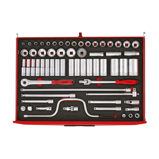 Teng Tools TTESK63 - Juego de vasos de espuma regulares, poco profundos y profundos, 63 piezas, 1/2 pulgada, 12 puntos, métricos