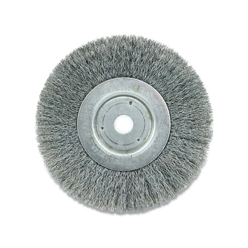 Weiler Narrow Face Crimped Wire Wheel, 6 Inches Dia X 3/4 Inches W, 0.008 Inches Steel Wire, 6000 Rpm - 1 per EA - 01045