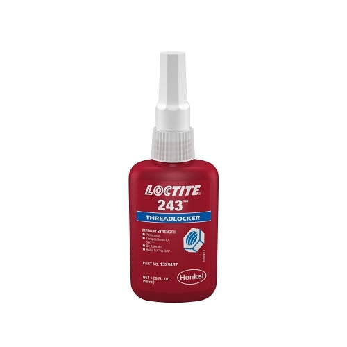 Loctite 243 Fijador de roscas sin imprimación de resistencia media, 250 ml, 1/4 pulgadas a 3/4 pulgadas de diámetro, azul - 1 por EA - 1329505