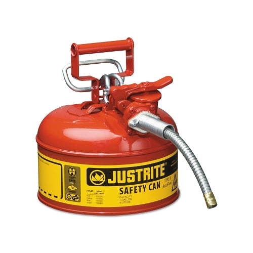 Justrite Type Ii Accuflow Safety Can, Gas, 1 Gal, Red, Includes 5/8 Inches Od Flexible Metal Hose - 1 per EA - 7210120