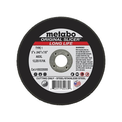 Metabo Original Slicer Cutting Wheel, Type 1, 5 pouces de diamètre, 0,045 pouces d'épaisseur, grain 60, oxyde d'alun - 1 par EA - 655335000