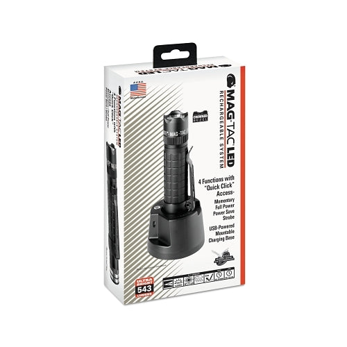 Mag-Lite Mag-Tac Led Rechargeable Flashlight System, Crown Bezel, Black, 543 Lumens - 1 per EA - TRM1RA4