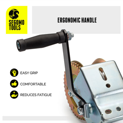 Segomo Tools Heavy Duty 1600 Pound Manual, Two Way Ratchet 32.2 Foot Long Wire Hand Winch - HW1600