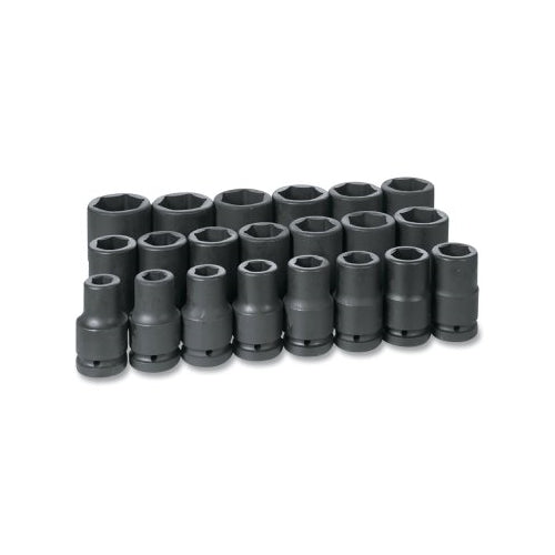 Grey Pneumatic Impact Socket Set, 1 Inches Drive, Sae, 6-Point, 3/4 Inches To 2 Inches Socket Size, 21-Pc Deep Length - 1 per EA - 9021D