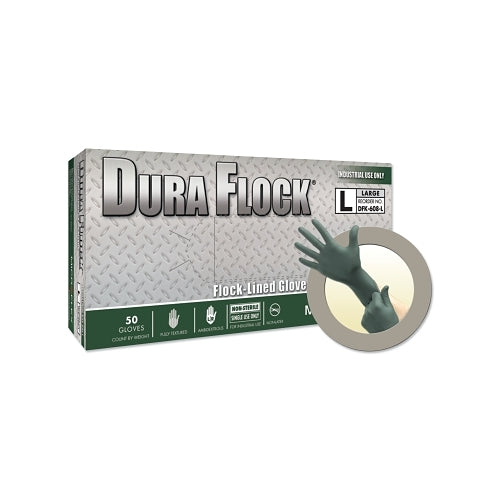 Microflex Dura Flock Dfk-608 Disposable Nitrile Gloves, 8.3 Inches Palm, 7.9 Fingers, Flocked Liner, X-Large, Dark Green - 50 per BX - DFK608XL