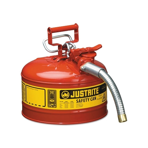 Justrite Type Ii Accuflow Safety Can, Gas, 2.5 Gal, Red, Includes 1 Inches Od Flexible Metal Hose - 1 per EA - 7225130
