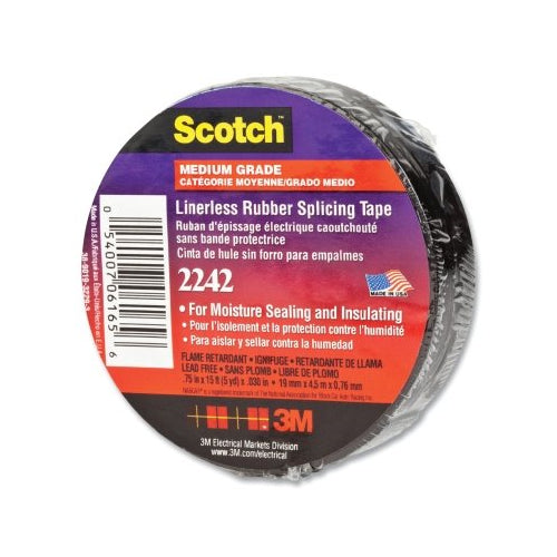3M Linerless Electrical Rubber Splicing Tape 2242, 3/4 Inches W X 15 Ft L, Black - 1 per ROL - 7000058491