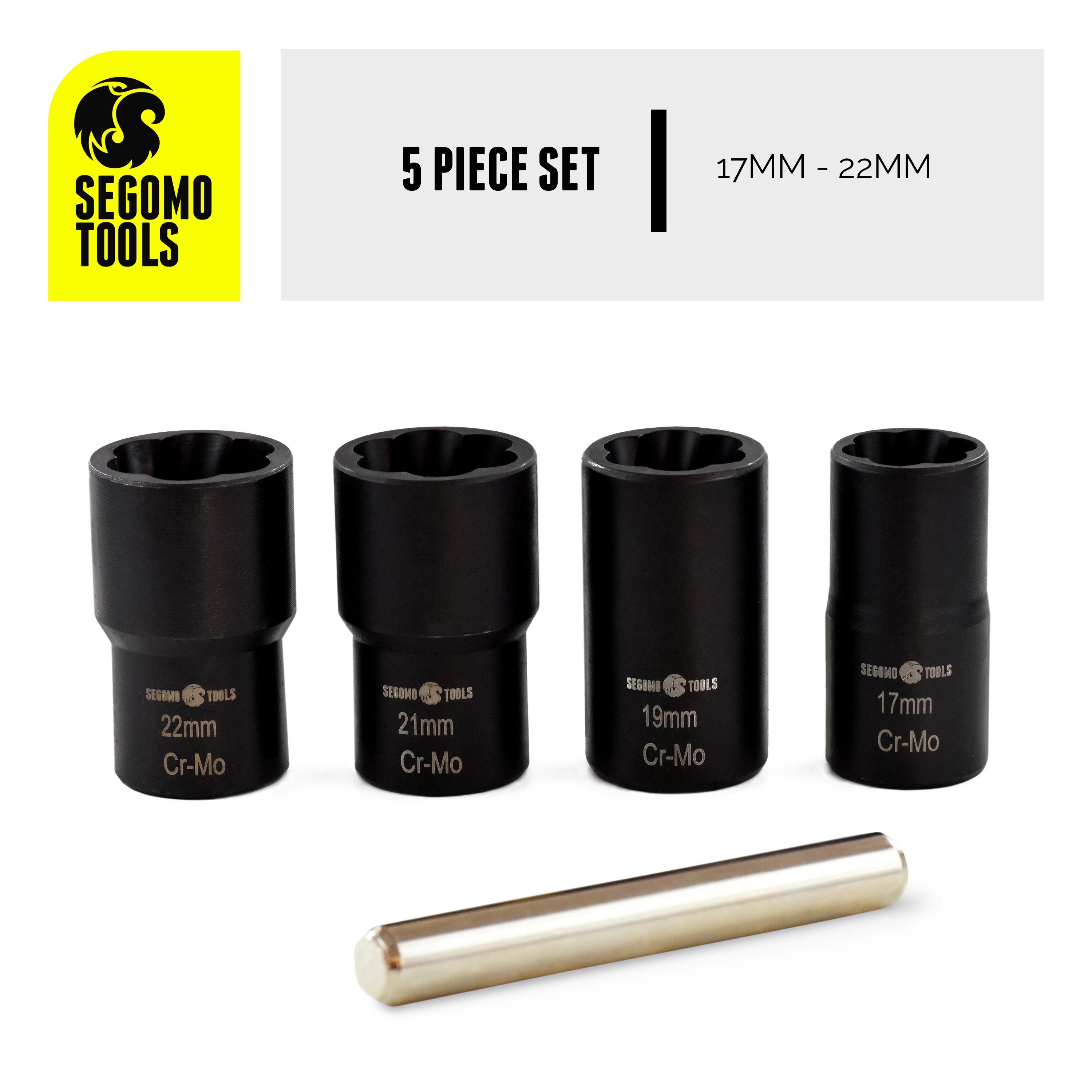 Segomo Tools 5 Piece Metric Lug Nut & Bolt Extractor Removal Socket Se