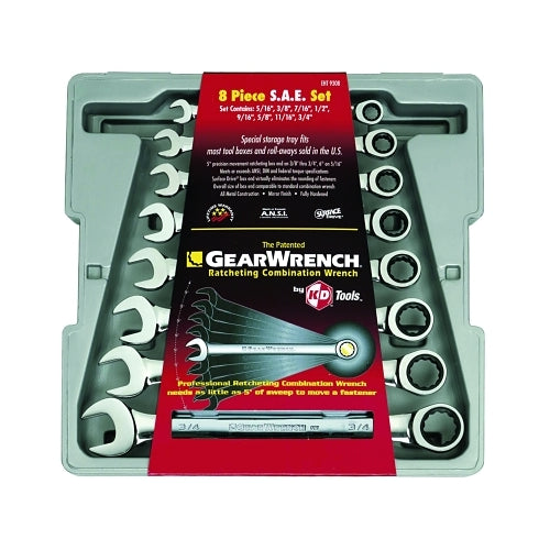 Gearwrench 8 Pc. Combination Ratcheting Wrench Sets, Inch - 1 per EA - 9308D