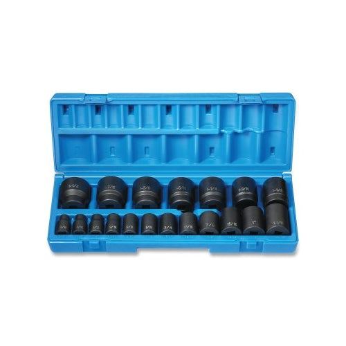 Grey Pneumatic Impact Socket Set, 1/2 Inches Drive, Sae, 12-Point, 3/8 Inches To 1-1/2 Inches Socket Size, 19-Pc Standard Length - 1 per EA - 1719