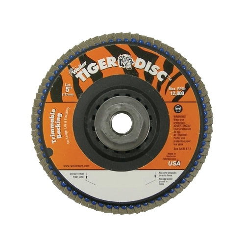 Weiler Trimmable Tiger Flap Discs, 5 In, 40 Grit, 5/8 Arbor, 12000 Rpm - 10 per BOX - 50014