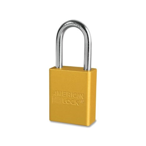 Candado de seguridad de aluminio anodizado American Lock, 1/4 pulgadas de diámetro, 1-1/2 pulgadas de largo, 25/32 pulgadas de ancho, amarillo, llave diferente - 1 por EA - S1106YLW