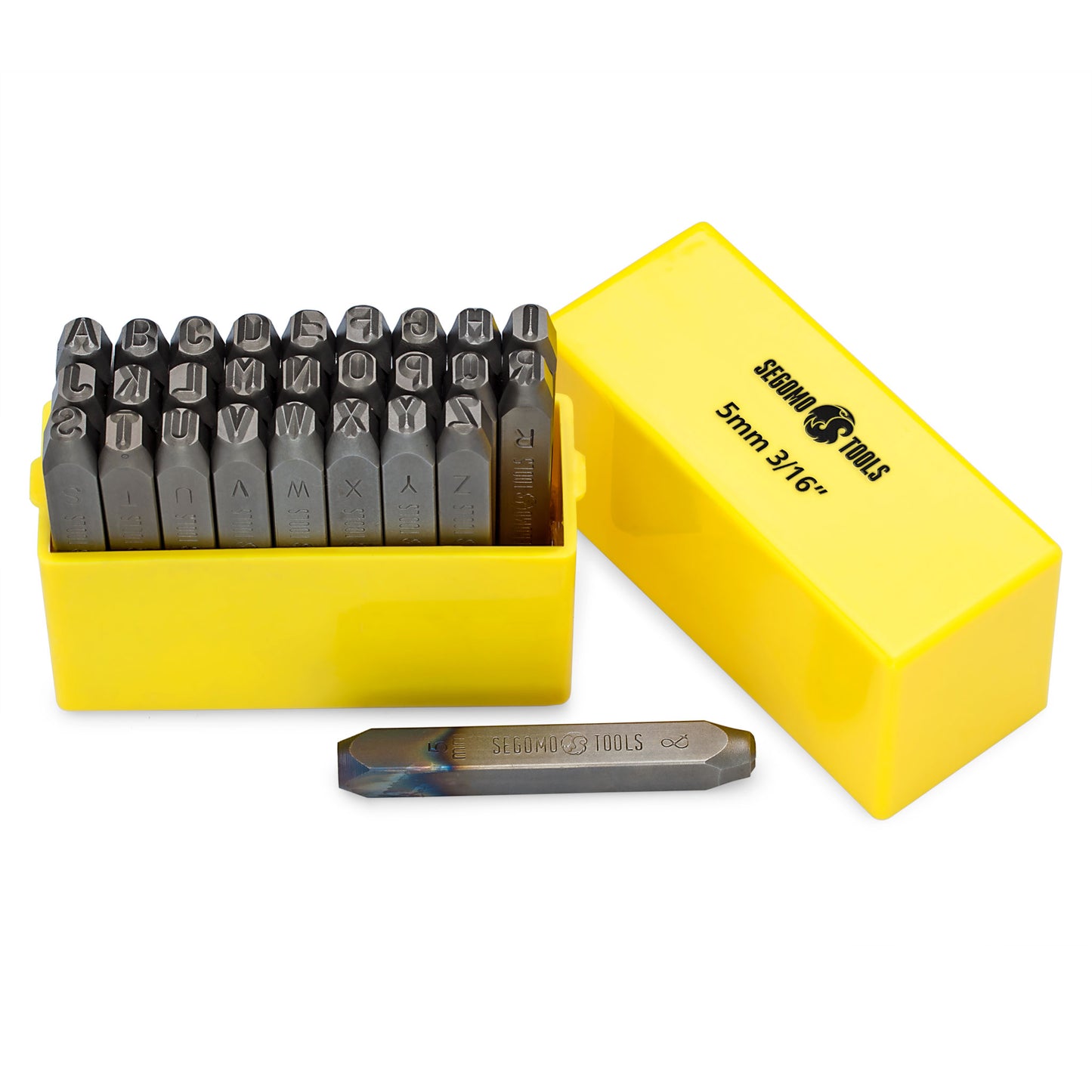 Segomo Tools LETTER316 Lot de 27 tampons de perforation professionnels 5 mm 3/16" (lettres : AZ) (pour cuir, bois, cuivre, laiton, aluminium, acier doux)