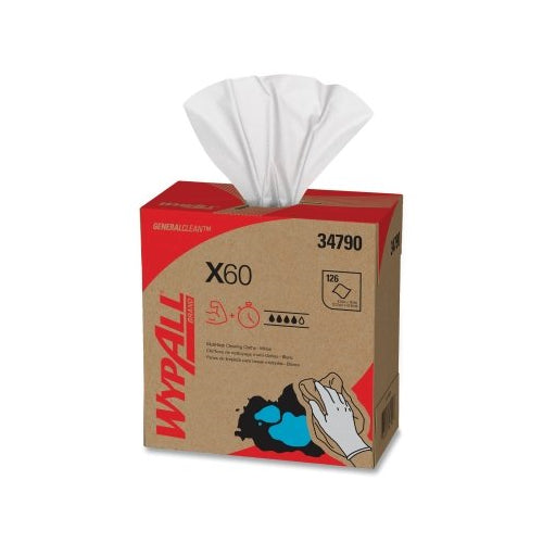 Wypall X60 Cloth Wiper, White, 8.34 Inches W X 16.8 Inches L, Pop-Up x0099  Box, 126 Sheets/Box - 10 per CA - 34790