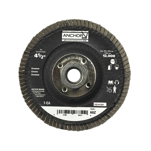 Anchor Brand Abrasive Flap Disc, 4-1/2 In, 60 Grit, 7/8 Inches Arbor, 12000 Rpm - 1 per EA - 97396