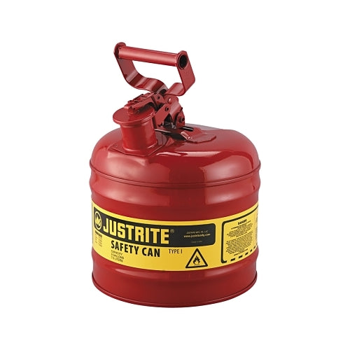 Justrite Type I Steel Safety Can, Flammables, 2 Gal, Red - 1 per EA - 7120100