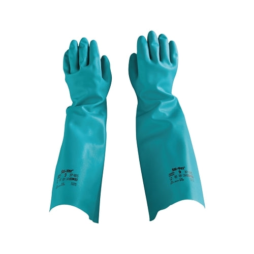 Alphatec Solvex 37-185 Guantes de nitrilo, puño tipo guantelete, sin forro, talla 9, verde, 22 mil - 12 por CA - 102945