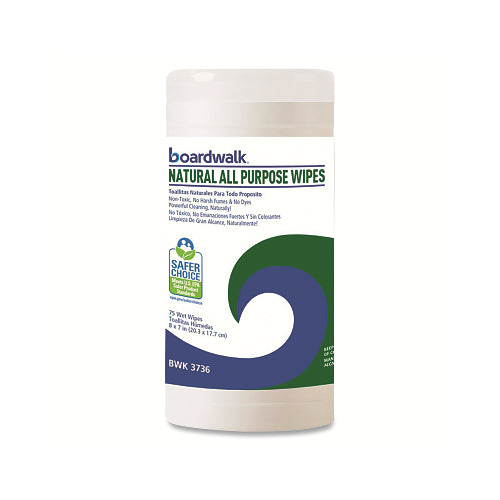 Boardwalk Natural All Purpose Wipes, White, 7 Inches X 8 In, Canister - 6 per CT - BWK4736