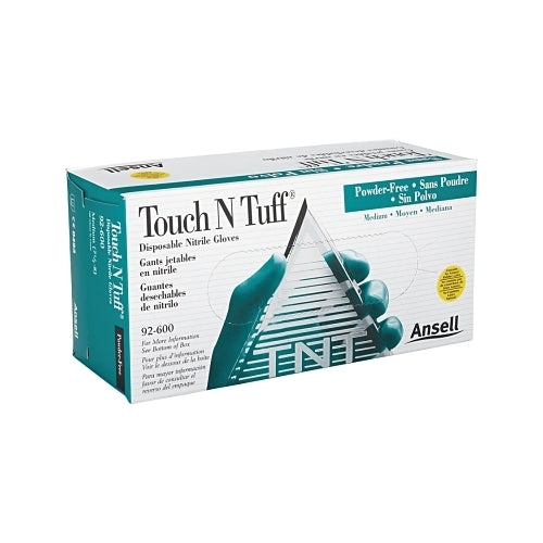 Touchntuff 92-600 Guantes desechables de nitrilo sin polvo, lisos, palma de 4,9 mil/dedos de 5,5 mil, medianos, verdes - 1 por caja - 105078