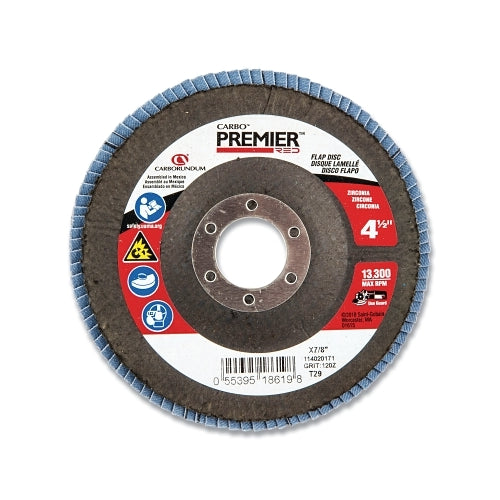 Carborundum Premier Red Zirconia Alumina Type 29 Flap Disc, 4-1/2 Inches Dia, 120 Grit, 7/8 Inches Arbor - 5 per PK - 05539518619