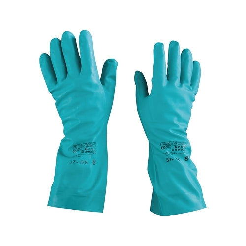 Alphatec Solvex 37-175 Nitrile Gloves, Gauntlet Cuff, Cotton Flock Lined, Size 8, Green, 17 Mil - 12 per DZ - 100013