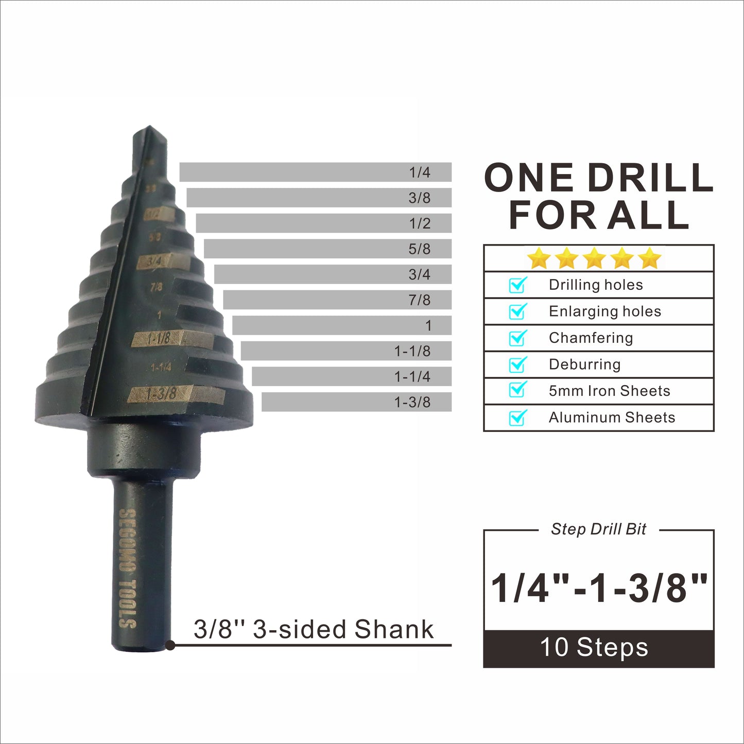 Segomo Tools High Speed Steel (HSS) M2 Straight Flute Nitrided Coated Step Drill Bits