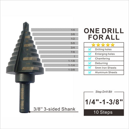 Segomo Tools High Speed Steel (HSS) M2 Straight Flute Nitrided Coated Step Drill Bits
