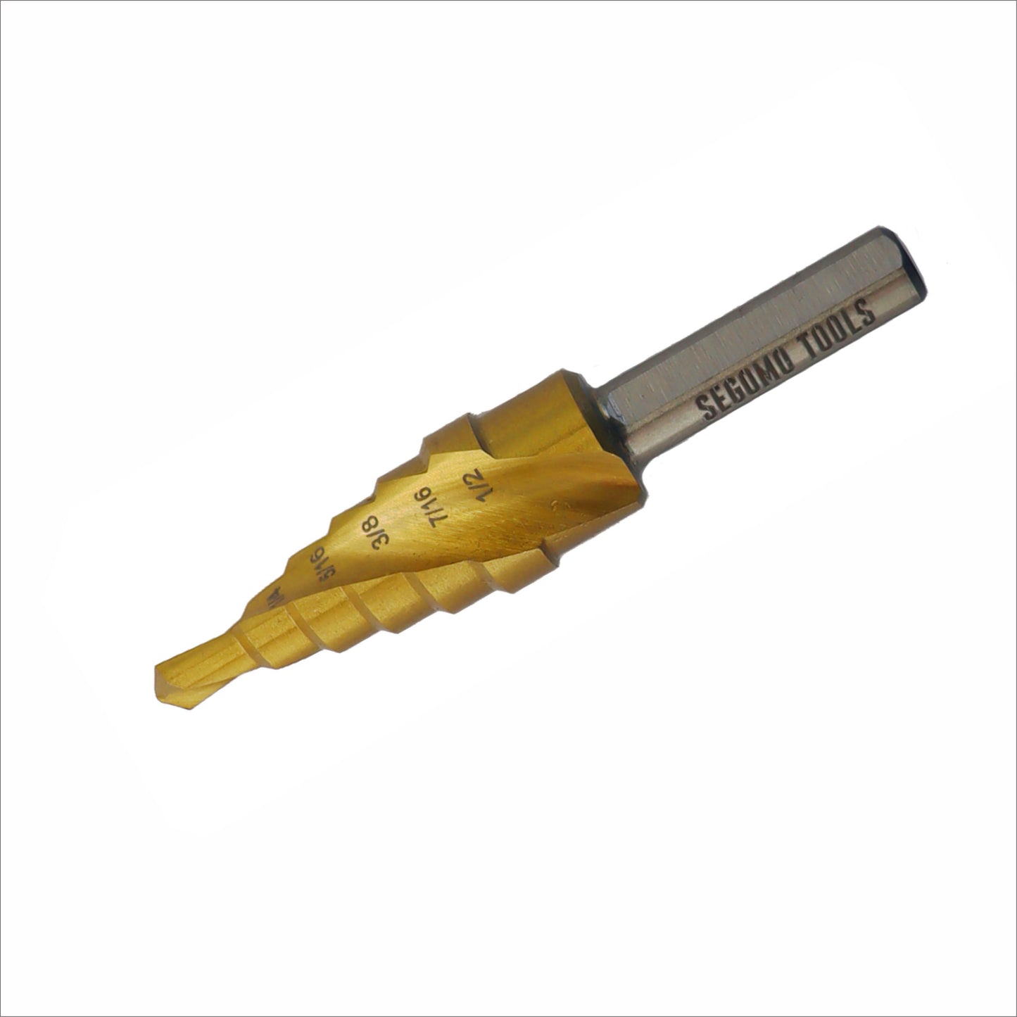 Segomo Tools High Speed Steel (HSS) M35 2 Spiral Flute Industrial Titanium Coated Step Drill Bits